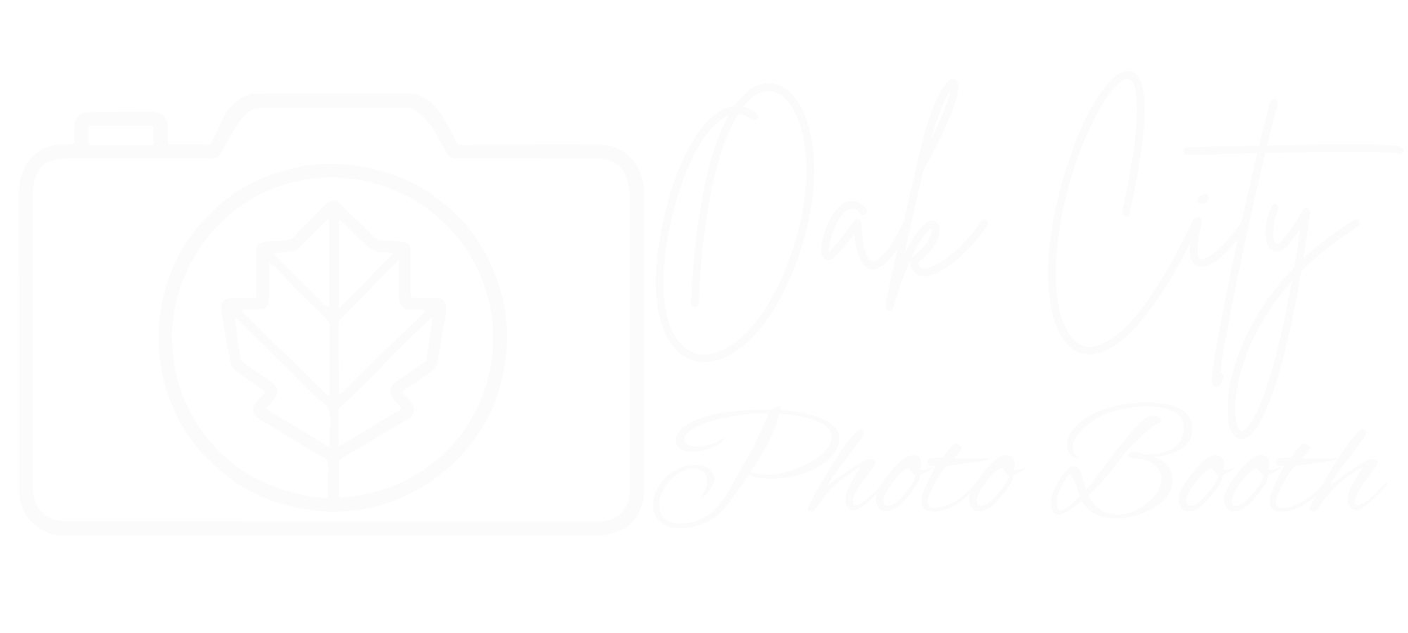 Logo of Oak City Photo Booth with a camera and leaf design.